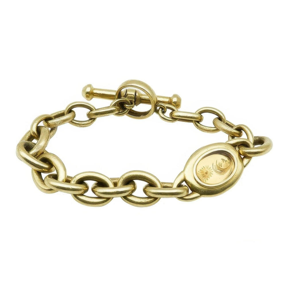 KIESELSTEIN-CORD 18K GOLD Toggle Bracelet Intaglio Moon Sun Crystal 95.94g